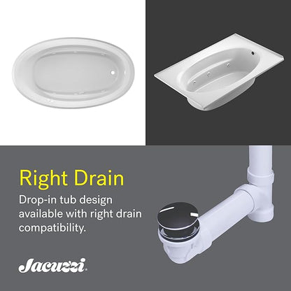 Jacuzzi SIGNATURE Acrylic Drop-In Bathtub, Heated Jet Massage Tub, Slip Resistant, Right Drain Placement, 71" (L) x 41" (W), Oval, Oyster