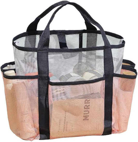 NAJIAKA Mesh Shower Caddy Bag Portable, Pink Shower Caddy for College Dorm, Beach, Camp, Gym, Travel Toiletry, Swim, Organizer with 8 Pockets