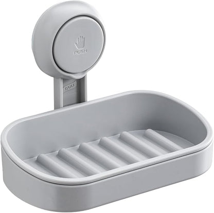 TAILI Soap Dish Bar Holder Suction Cup,Soap Saver with Powerful Vacuum Suction,Sponge Holder for Shower,Bathroom,Tub and Kitchen Sink, Universal Shower Accessories,Drill-Free,Removable,Grey