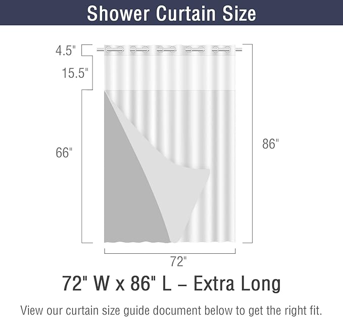 Gibelle Extra Long Shower Curtain 72x86, Waffle Weave Bathroom Shower Curtain with Snap-in Fabric Liner Set, No Hooks Needed, Hotel Style with Mesh Top Window, Sage Green