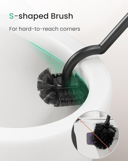 Cesun Toilet Brush and Holder Set - Curved Design Toilet Brush for Deep Cleaning Under Rim, 304 Stainless Steel Toilet Bowl Brush and Holder for Bathroom, Rv, Silver(2 Replaceable Brush Head Included)