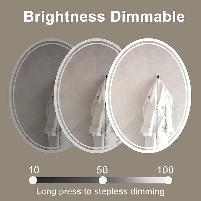 32 x 24 inch Oval LED Bathroom Mirror Anti-Fog 3 Colors Light Dimmable Wall Mounted Lighted Bathroom Vanity Mirror Smart Makeup Mirror Touch Switch