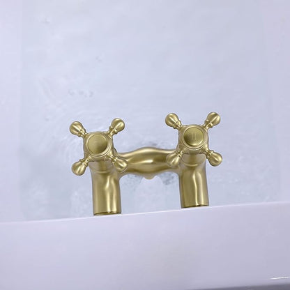 SUMERAIN 3-3/8" Tub Wall Mount Clawfoot Bathtub Faucet Two Cross Handles Brushed Gold