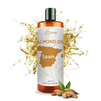 Sweet Almond Oil (16 oz) - for Skin and Hair - Carrier Oil for Essential Oils Mixing - From EIR Oils' Farm in Mallorca, Spain - 2 Packs