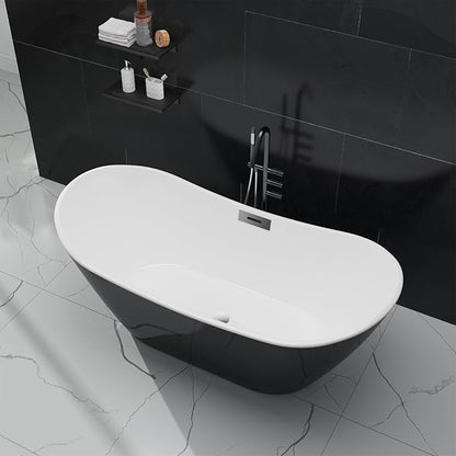 59 Inch Acrylic Freestanding Bathtub, Soaking Bathtub with Matte Drain and Overflow, Modern Square Tub with Deep Ergonomic Design, Double-Walled Insulation for Bathroom Relaxation, cUPC Certified
