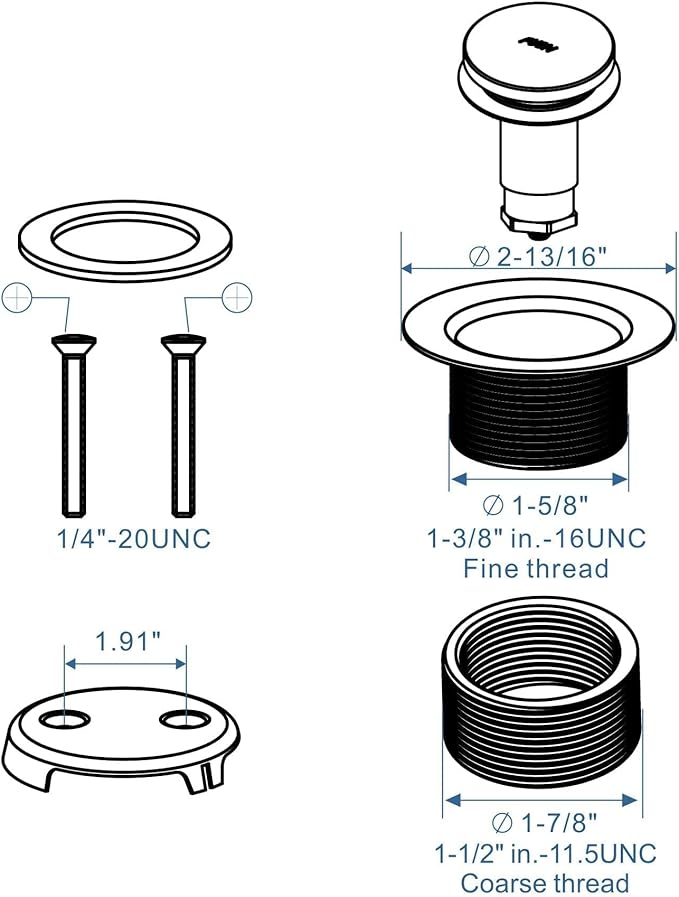 Black Tub Drain Tip-Toe Tub Trim Set Conversion Kit Assembly, Hidrop Bathtub Drain Replacement Trim Kit with 2-Hole Overflow Faceplate and Universal Fine/Coarse Thread, Matte Black