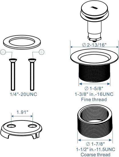 Black Tub Drain Tip-Toe Tub Trim Set Conversion Kit Assembly, Hidrop Bathtub Drain Replacement Trim Kit with 2-Hole Overflow Faceplate and Universal Fine/Coarse Thread, Matte Black