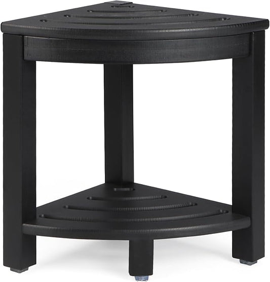 HDPE Corner Shower Stool,Shower Bench Seat with Storage Shelf for Shaving Legs Plastic Spa Bath Step Foot Rest for Bathroom Small Place (Black)