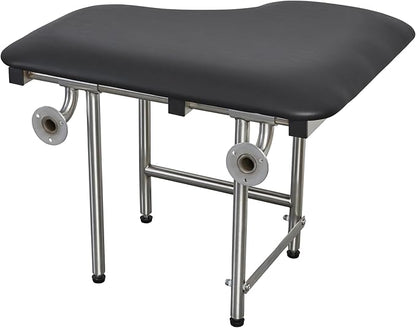 28" x 22.5" Black Padded Wall Mount Folding Right-Handed Transfer Bench Shower Seat with Legs, ADA Compliant