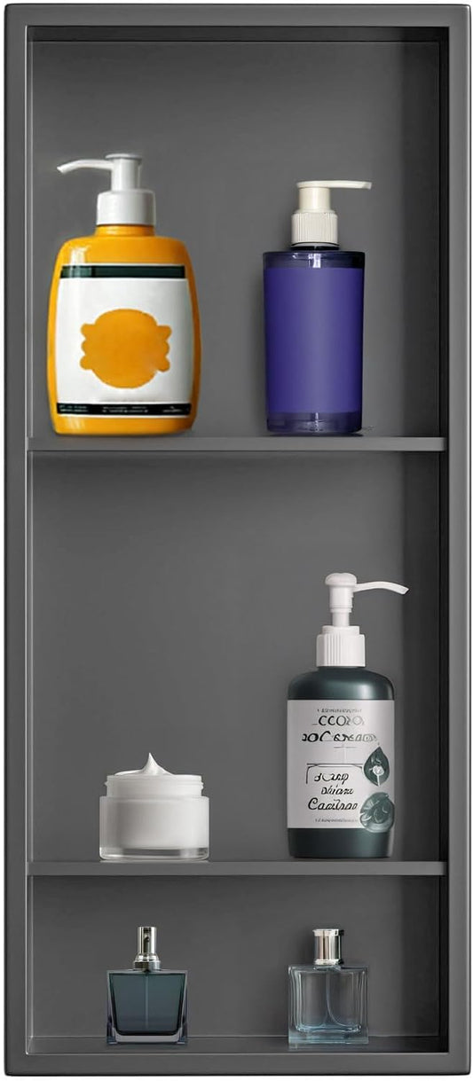 Shower Niche,12 * 30 Stainless Steel Elegant Bathroom Niche, No Tile Needed Recessed Shower Shelf Organizer for Storage,Grey