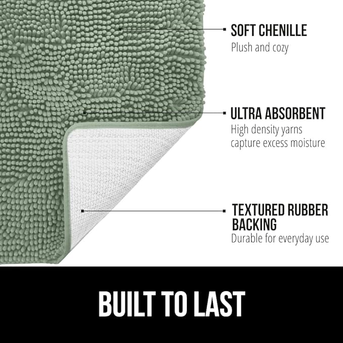 GORILLA GRIP Bath Rug Mat 48x17, Soft Absorbent Chenille, Quick Dry Microfiber Mats, Rubber Backing Washable Shower Floor Rugs, Bathmat Runner, US Designed Bathroom Home Decor Accessories Sage Green