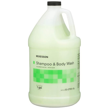McKesson Body Wash and Shampoo - 1  Gallon Bulk Refill Full Body Wash with Aloe, Cucumber Melon Scent - Sensitive Skin & Hair 2‑in‑1