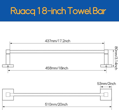 RUACQ Towel Bar 18inch, Towel Racks for Bathroom, 304 Stainless Steel Towel Holder Wall Mounted, Heavy Duty Bathroom Decor Towel Rod (Chrome)