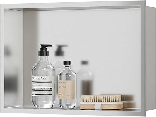 Neodrain Shower Niche, Bathroom Shelf Inner Size 18" X 12", Brushed Stainless Steel Bathroom Wall Niche Cubby, No Tiled Recessed, Stainless Shelf for Storage
