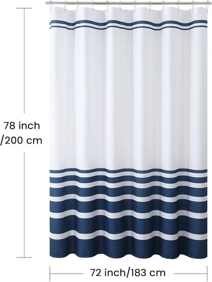 Blue and White Striped Shower Curtain 72x78 Inches, Waterproof Fabric with Modern Gradient Lines, 12 Rustproof Grommets & Weighted Hem