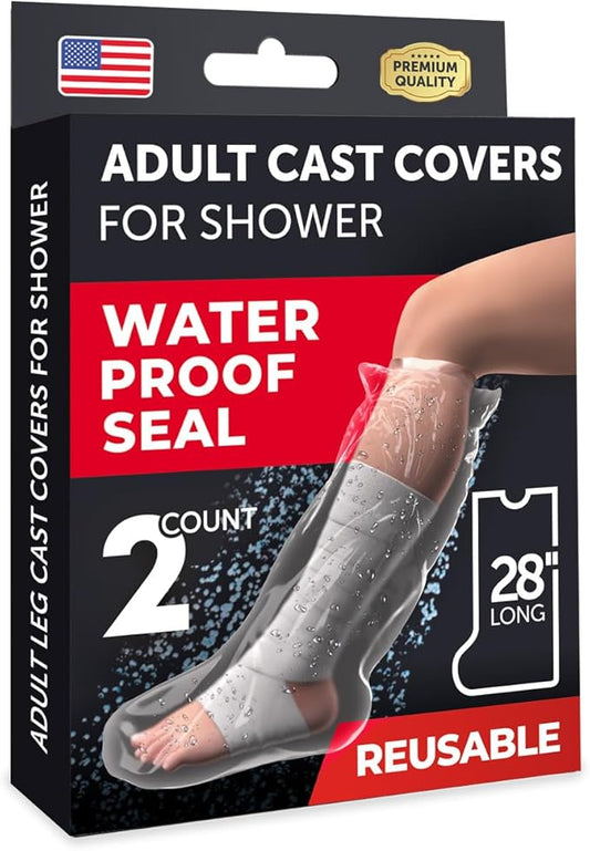 100% Waterproof Cast Covers for Shower Leg - 2pk - Tight Seal - Reusable Adult Half Leg Cast Protectors - Knee, Ankle, Foot - After Surgery Bandage and Dressing Cast Bag for Wounds and Burns