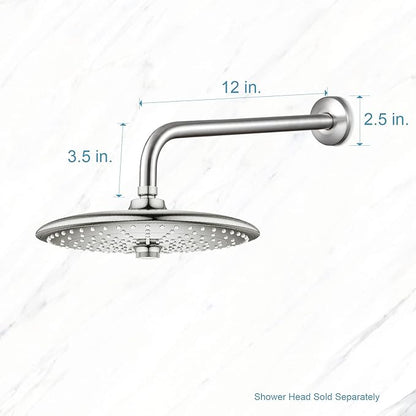 OFFO Shower Arm with Flange, 12 in Brushed Nickel Wall Mount Replacement Angle Shower Head Arm Wall-Mounted For Fixed Shower Head & Handheld Showerhead