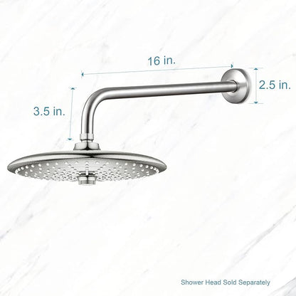 OFFO Shower Arm with Flange, 16 in Brushed Nickel Wall Mount Replacement Angle Shower Head Arm Wall-Mounted For Fixed Shower Head & Handheld Showerhead