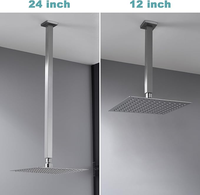 BESTILL 24 Inch Brushed Nickel Ceiling Mount Shower Arm and Flange, Square Rain Shower Arm