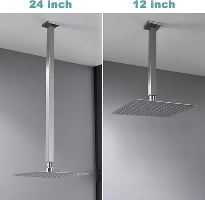 BESTILL 24 Inch Brushed Nickel Ceiling Mount Shower Arm and Flange, Square Rain Shower Arm
