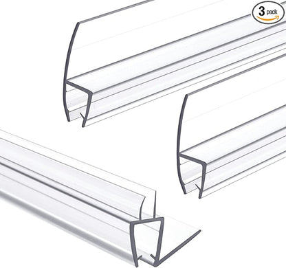 Shower Door Bottom&Side Seal Set 3PCS, 78" (1981mm) Length H-Type PVC Strip for 3/8" (10mm) Thick Frameless Glass Door, to Stop Water Leaks