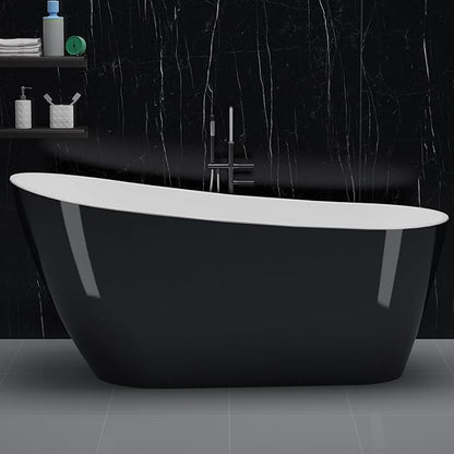 59" Acrylic Freestanding Bathtub - Glossy Black Oval Soaking Tub with Chrome Overflow & Drain Kit, CUPC Certified