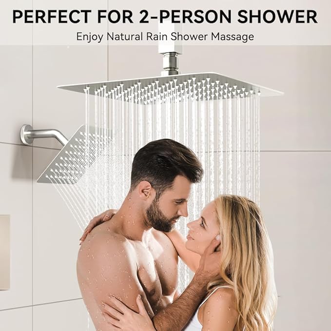 Shower Faucet Set Brushed Nickel Shower System,STARBATH 12+8" Rainfall Shower Head with Handheld 2 Spray High Pressure, Push Button Diverter Shower Valve Can Run All Together