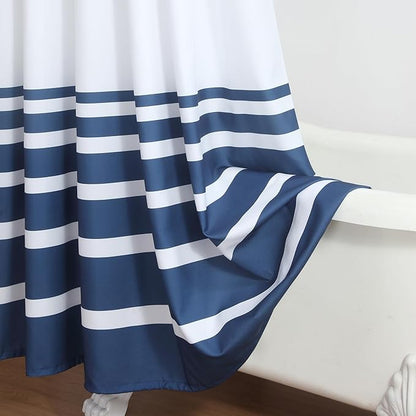 72x90 Inch Extra Long Shower Curtain, Blue and White Ombre Striped Waterproof Fabric, Modern Hotel Spa Design with 12 Rustproof Grommets & Weighted Hem