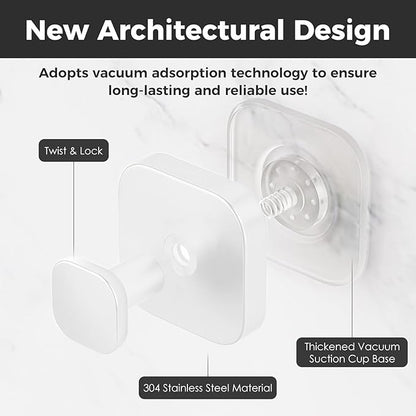 Shower Hooks for Inside Shower,Reusable Suction Cup Hooks for Glass Window,Mirror,Removable Towel Hooks for Bathroom,4 Pack(White)