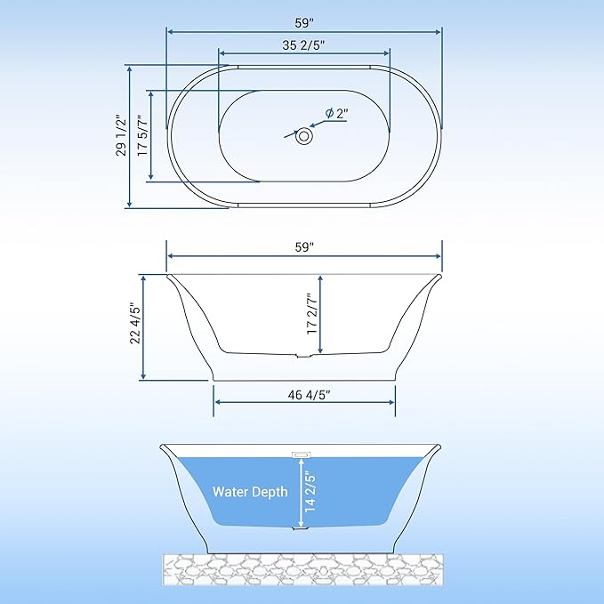 Freestanding Bath Tub 59 Inch Acrylic Oval Soaking Tub – Extra Large Freestanding Bathtub for Home Bathroom, Stand Alone Tub with Integrated Overflow, Modern Soaking Tub for Adults, White Finish