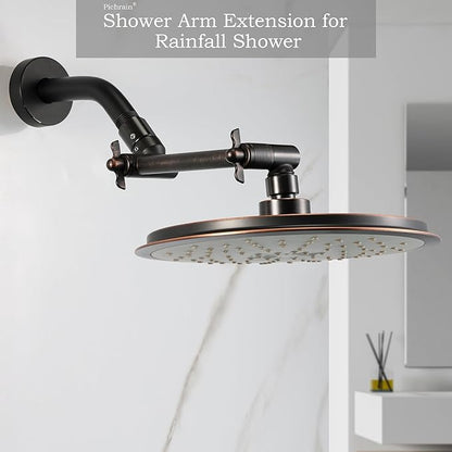 6 Inch Adjustable Shower Head Extension Arm, All-Metal Shower Arm Extender with Locking Set Screw for Rainfall, Fixed, Handheld Showerheads, G1/2 Universal Thread, Oil Rubbed Bronze