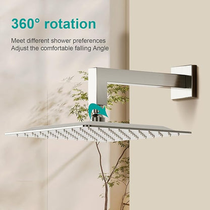Square Rain Shower Head, High Flow Stainless Steel,Work with any decorative style，All Metal Rainfall Shower Head (Brushed Nickel, 10)