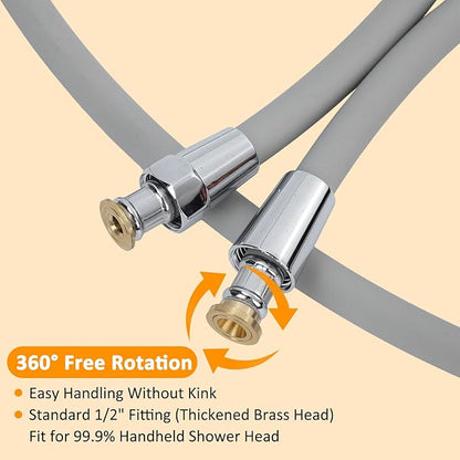 59 Inches Shower Hose Ultra-Soft Silicone Shower Hose Extension Anti-Kink Designed Long Handheld Shower Head Hose Replacement with Brass Insert and Nut Gray