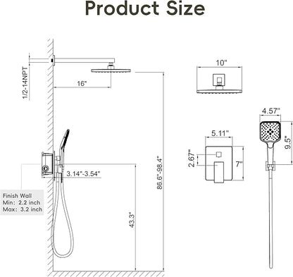 Gabrylly Shower System, Shower Faucets Sets Complete for Bathroom with High Pressure 10" Rain Shower and Handheld Shower, 2 Way Shower Valve Kit, Chrome
