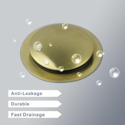 Gold Brushed Tub Drain Stopper,Universal Pop Up Bath Drain Plug Bathtub Drain Stopper,Hidrop Conversion Kit Assembly,Replaces Lift and Turn,Tip-Toe Plug Stopper for Tub,EZ Install(Gold Brushed)