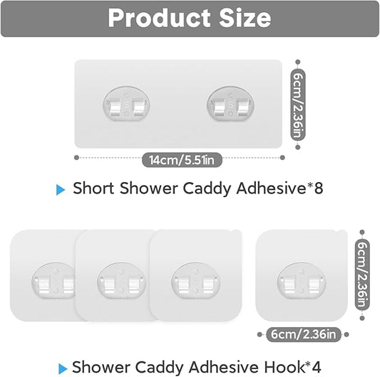 Shower Caddy Adhesive Replacement, Transparent Strong Adhesive Hooks, No Drilling, Waterproof, for Shower Caddy, Bathroom Storage Shelves and Kitchen Racks (Double*8pcs + Single*4pcs)