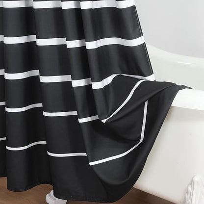 Extra Long Black Shower Curtain, Modern Black and White Stripe Waterproof Polyester Shower Curtains for Bathroom, 72x84 Inches