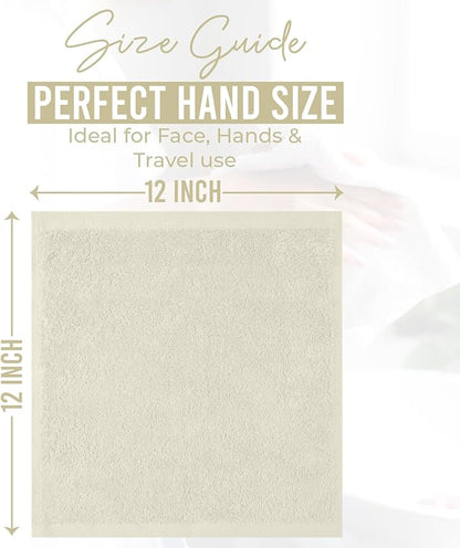 DAN RIVER 12 Pack Wash Cloths for Showering [12x12] - 100% Cotton Washcloths Premium Quality Flannel Face Cloths for Bathroom, Highly Absorbent and Soft Feel Wash Clothes, Ivory