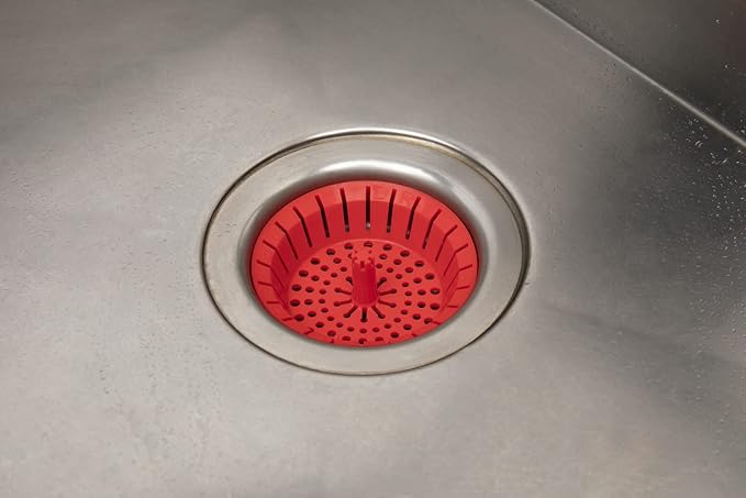 Kitchen Sink Strainer 3.25" - Dripsie Anti-Clog Food Catcher, Flexible Drain Basket, Dishwasher Safe, Standard Fit, Made in USA (1-Pack Red)