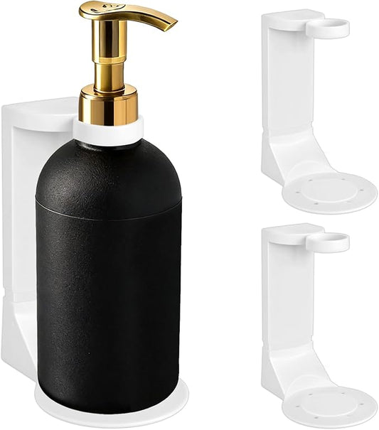 No Drill Pump Bottle Holders 2 Pack - Adhesive Wall Mount Shampoo Holder, 11LB Weight Capacity, Dedicated Storage for Shower Pump Bottle Body Wash/Conditioner/Lotion