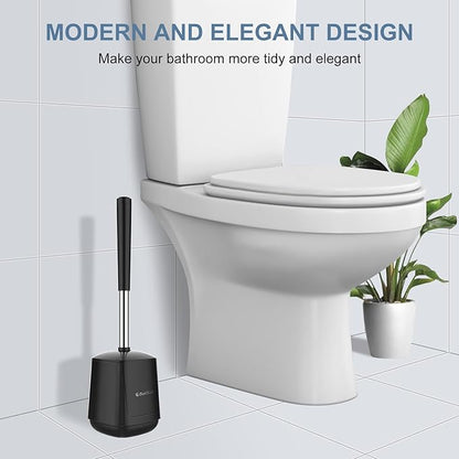 SetSail Toilet Brush and Holder 3 Pack, Self Closing Lid Toilet Bowl Brushes Holder Extra Long Handle Ventilated Toilet Brush Set for Bathroom Cleaning, Nylon Bristles, Black