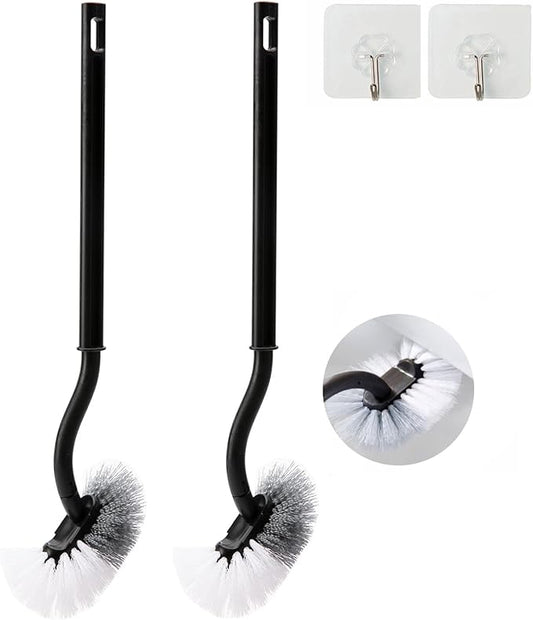 2 Pack Curved Toilet Bowl Brush Without Holder for Bathroom, Compact Toilet Brush Durable Under The Rim Household Deep Cleaning Brushes (Black Toilet Brush Without Holder)