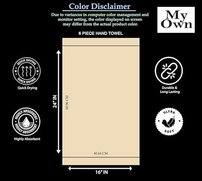 MyOwn Ultra Soft Cotton 6 -Piece Hand Towel Set 16x24 Inch, Ideal for use in Bathroom, Kitchen, Gym, Spa & General Cleaning, Compact & Lightweight Multi Purpose Hand Towels - Sky Blue