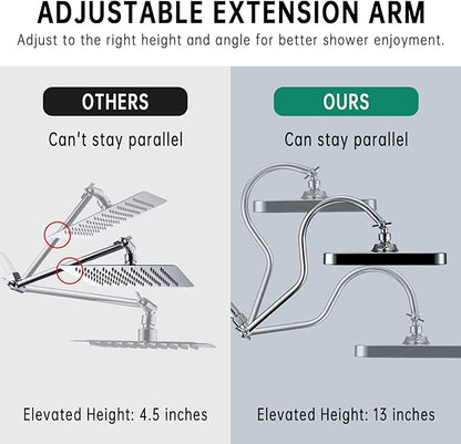 13 Inch Filtered Rainfall Shower Head with Multi-Function Handheld Sprayer Combo, 3-Way Metal Extended Diverter with Holder and Metal Adjustable Curved Shower Extension Arm, Extra Long Hose Chrome