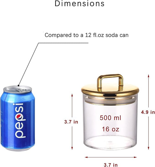 16 oz Small Acrylic Storage Apothecary Jar with Gold Airtight Lid | Bathroom Vanity Organizer Containers | Ideal Decorative Canisters for Shells, Bath Salt, Cotton Swabs, Cotton Ball, Flossers