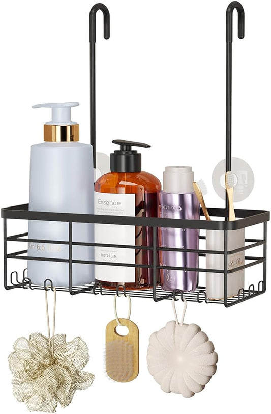 HapiRm Hanging Shower Caddy Organizer - No Drilling Shower Organizer with Hooks, Rustproof & Waterproof 304 Stainless Steel Bathroom Shelves - Black (1 Basket)