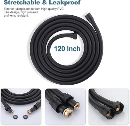 Aleasha Extra Long PVC Shower Hose Replacement for Bathing, Toilet Cleaning, Dogs - Matte Black 120 Inch Shower Hose