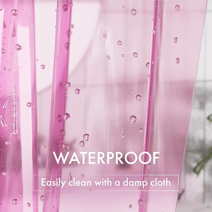 AmazerBath Shower Curtain Liner, 72x72 Transparent Hot Pink Shower Liner, Lightweight Plastic Shower Curtain Liners, Cute Waterproof Shower Liner for Bathroom with 3 Magnets & 12 Grommet Holes