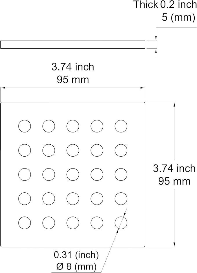 3.75 Inch Square Shower Drain Cover 95MM Floor Drain Grate (Black)