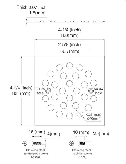 4-1/4 Inch Screw-in Square Floor Drain Cover Replacement Shower Grates with Screws (Brushed Nickel)